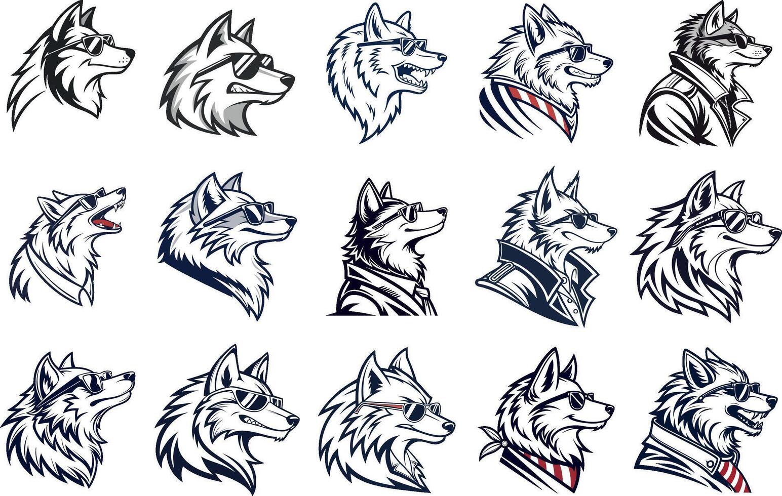 Wolf, collections of wolfs head silhouette art illustration vector