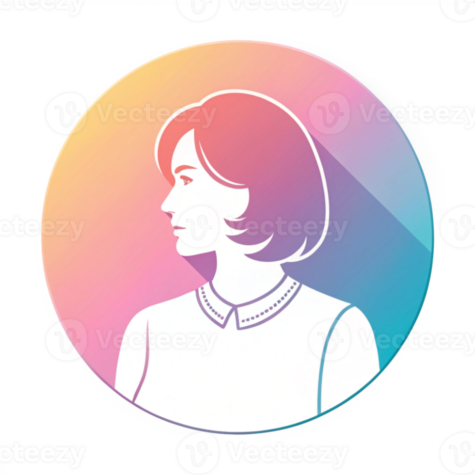 Minimalist Flat-Style woman Profile Icon with Gradient Background png