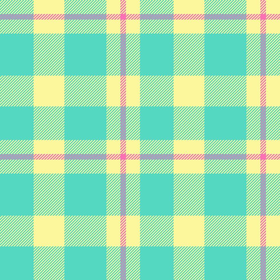 Romance texture tartan plaid, flooring check textile fabric. Apparel seamless pattern background in yellow and teal colors. vector