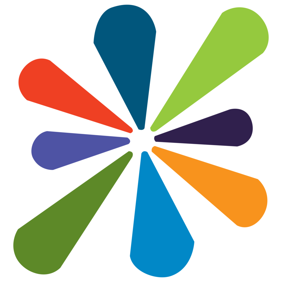 Colorful Abstract Design with Radiating Shapes from a central point. png
