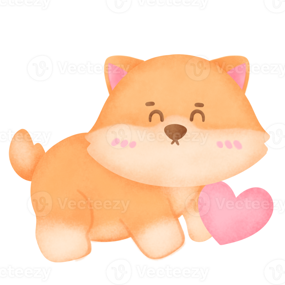 Cute Watercolor Shiba Inu with Heart png