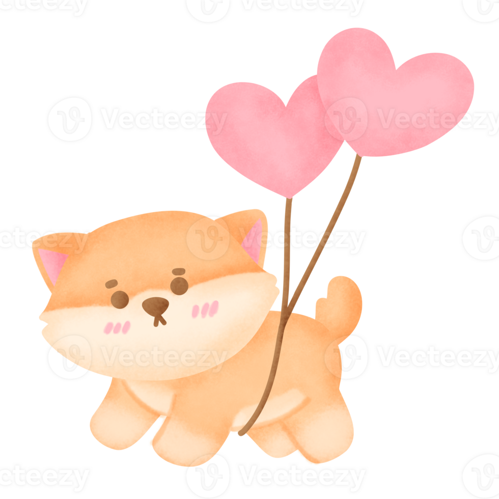 Cute Shiba Inu with Heart Balloons png