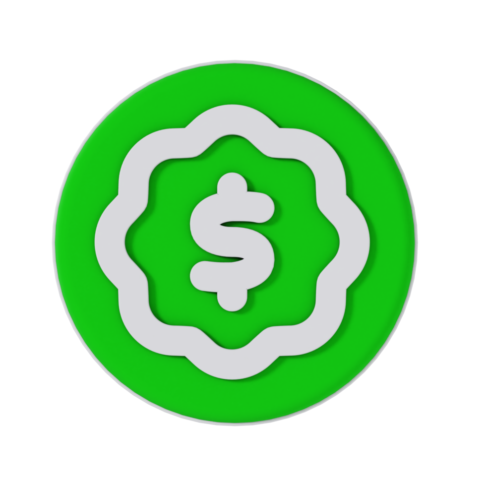 Badge Dollar 3D Icon - Medium View at 90 Degrees png