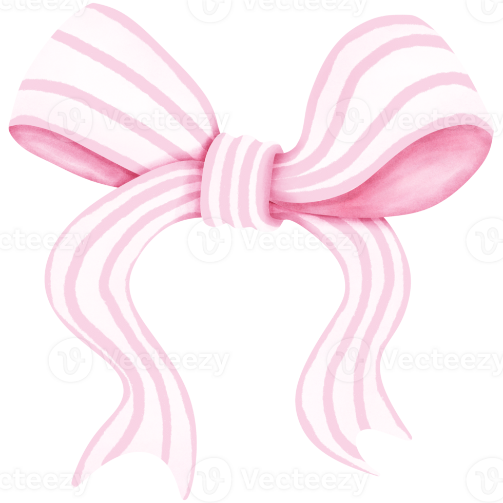 Delicate pink ribbon with white stripes tied into an elegant bow. on a transparent background Emphasize soft and feminine features. This image evokes feelings of sweetness and celebration. png