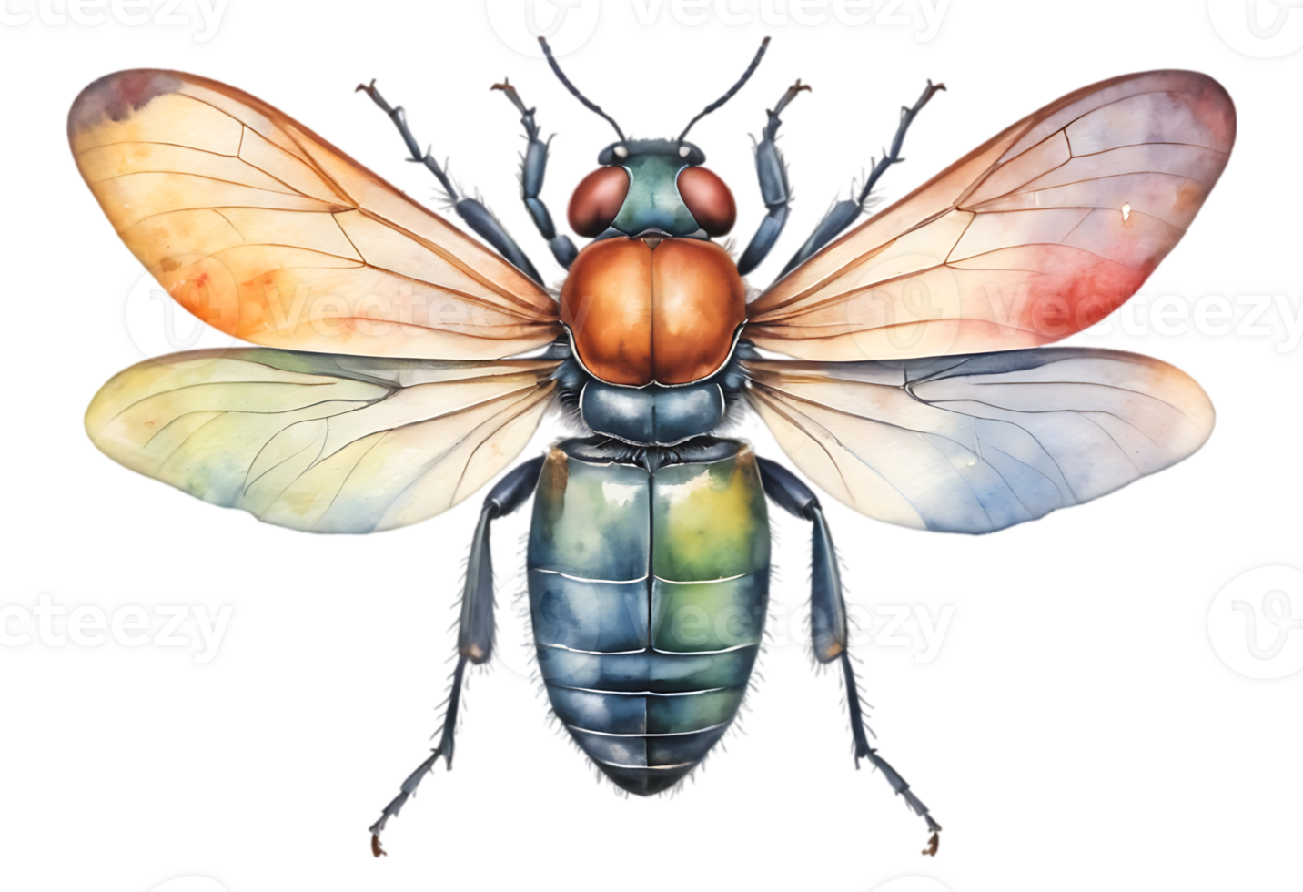un acuarela pintura de un mosca con vistoso alas png