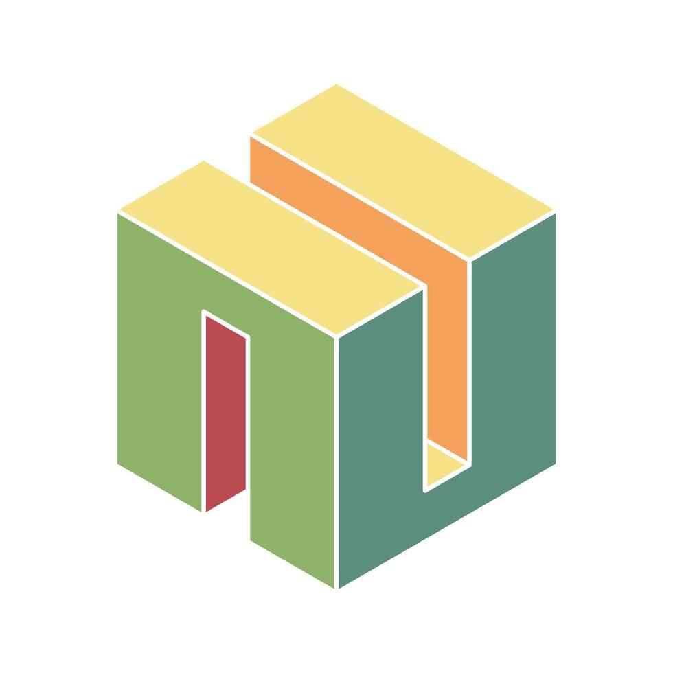 Cube logo, geometric design. Box logotype company, trendy techno emblem in isometric 3D style. vector