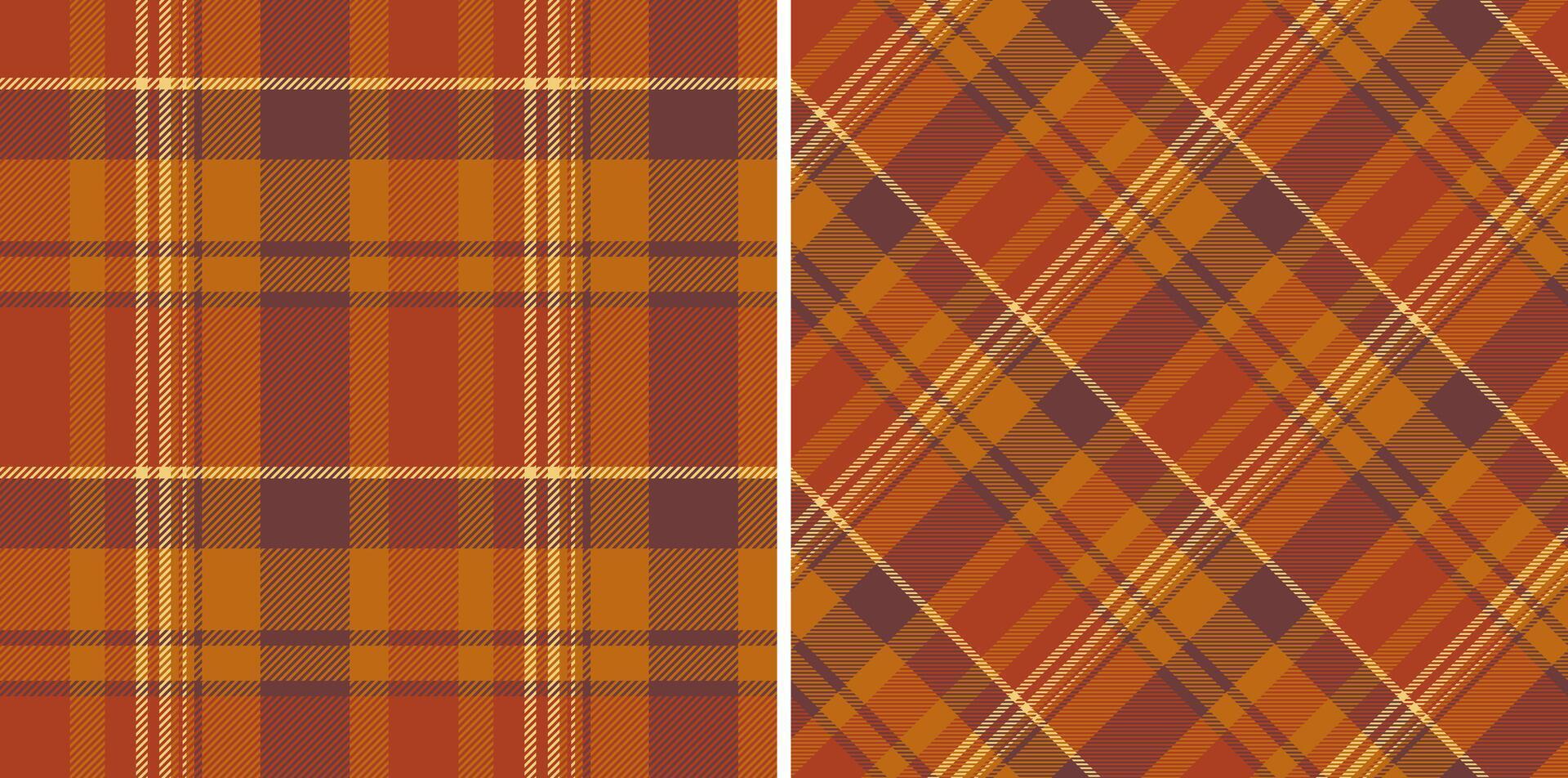 Fabric tartan of plaid check seamless with a pattern texture textile background. Set in warm colors. Stylish gingham patterns for clothing. vector