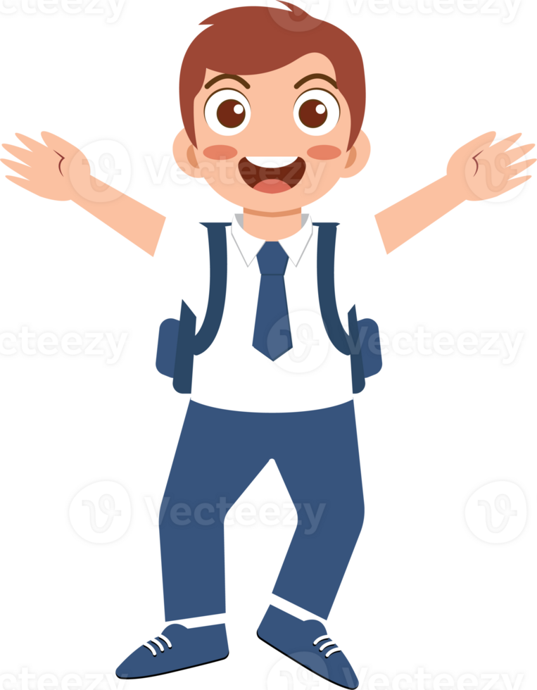 Joyful boy in school uniform illustration png