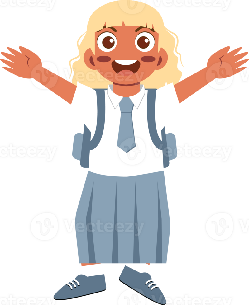Joyful girl in school uniform illustration png