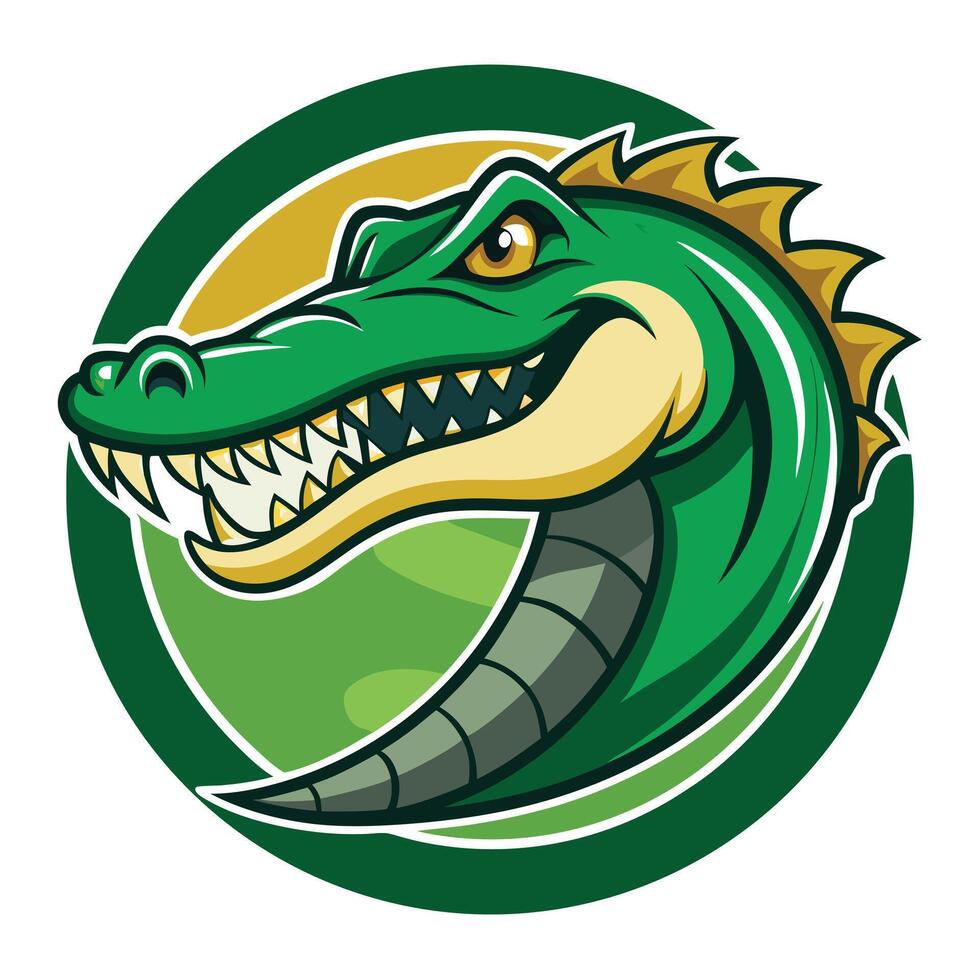 Fierce Crocodile Mascot Logo in Green and Gold vector