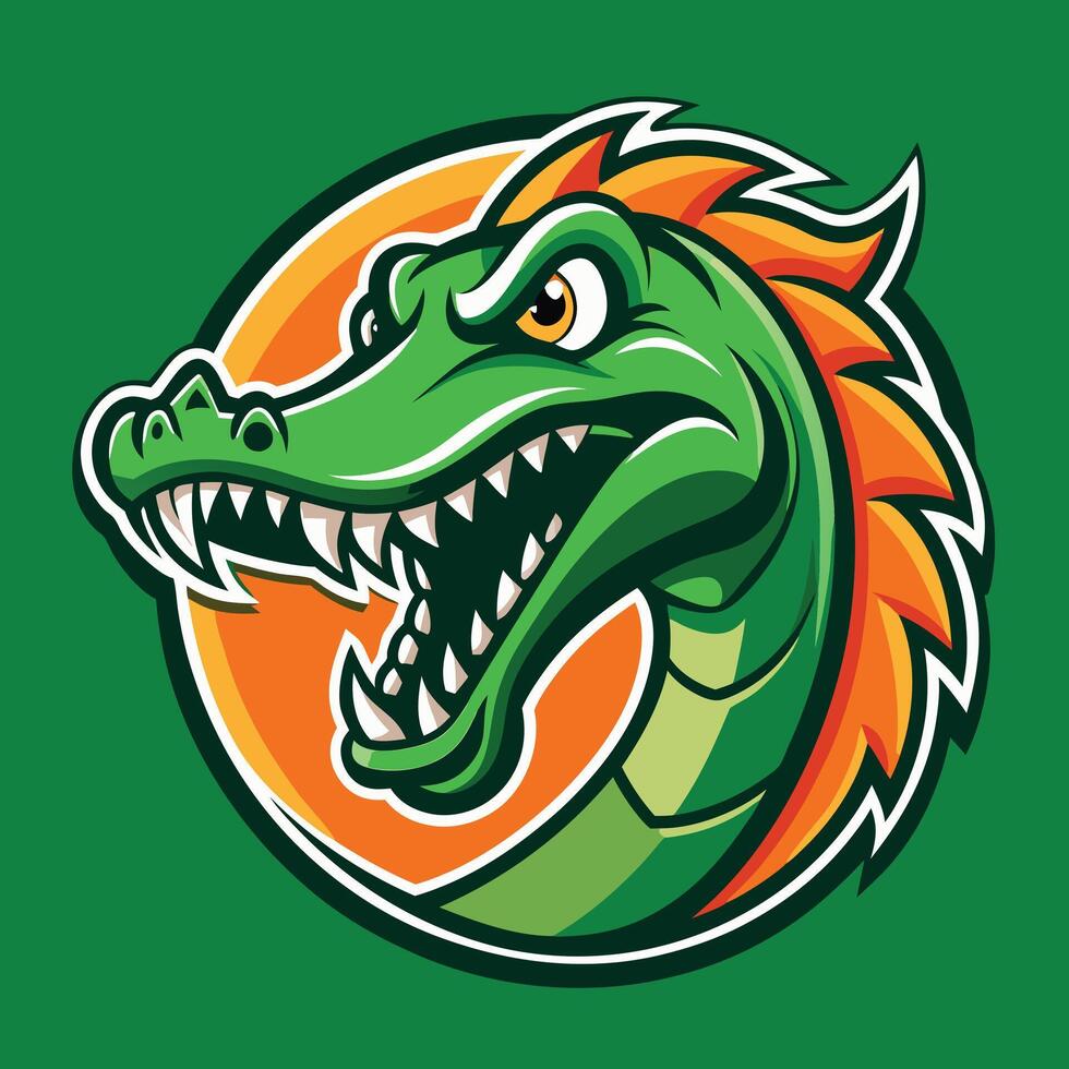 Fierce Crocodile Mascot Logo on Green Background vector