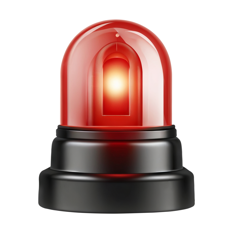 3d red siren warning light on transparent background png