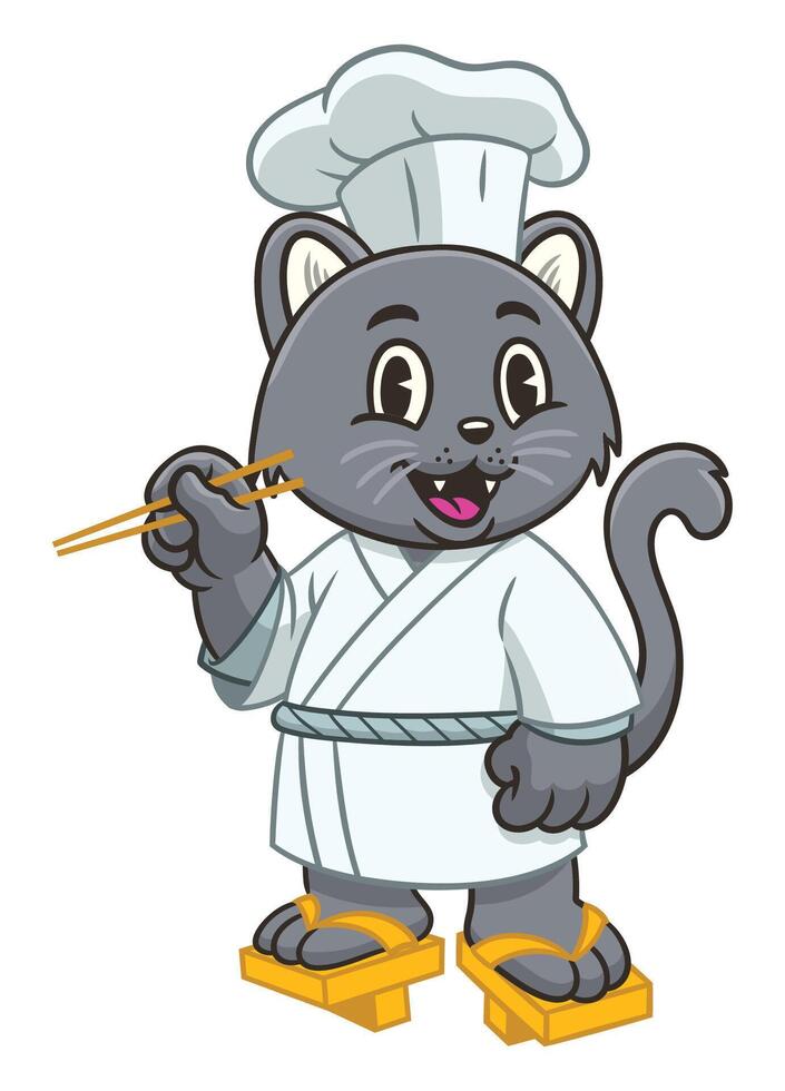 Cheerful Japanese Chef Cat Mascot Character vector