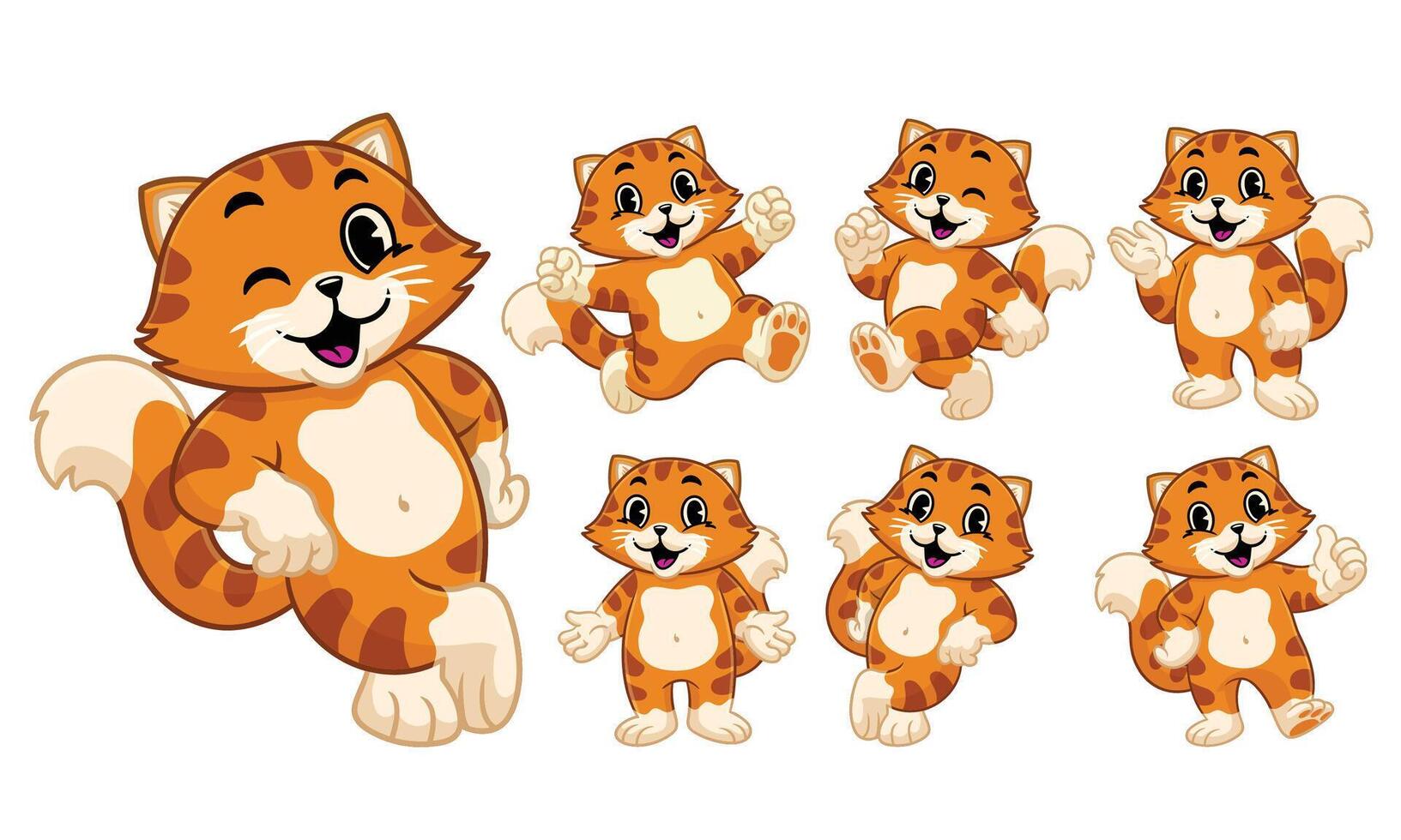 Cartoon Character Set of Happy Fat Orange Cat vector