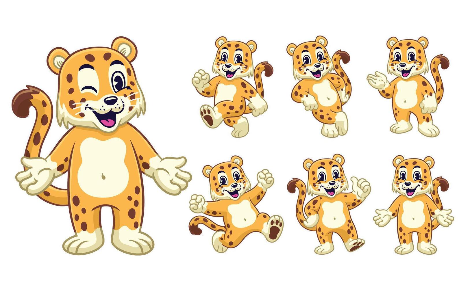 Cartoon Character Set of Happy Leopard vector
