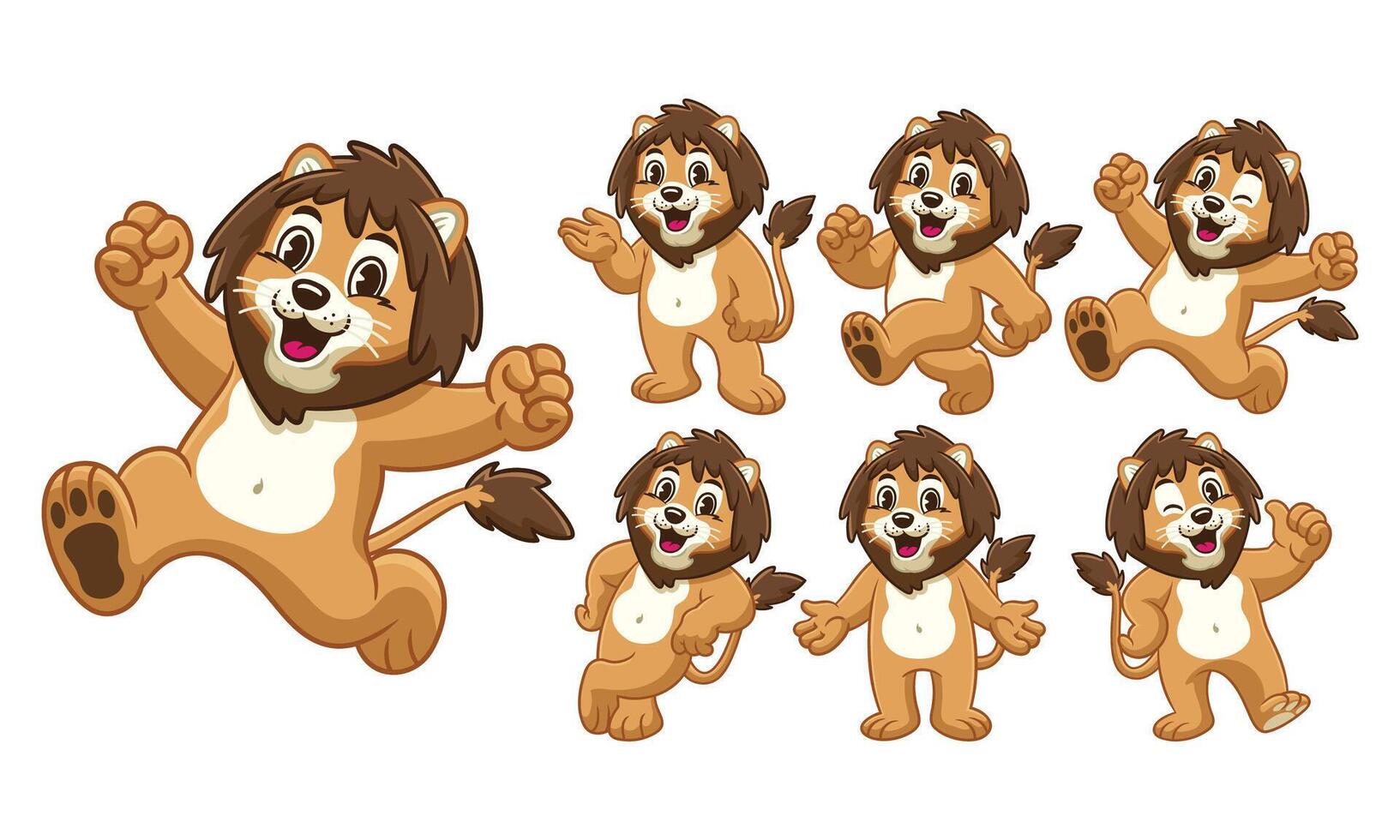 Joyful Cartoon Character Set of Cute Lion vector