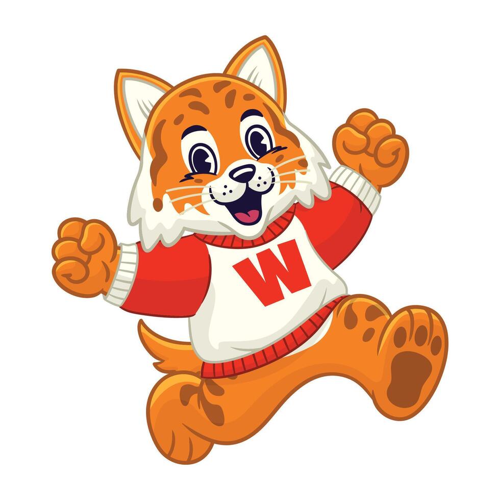 Joyful Wildcat College Mascot Character vector