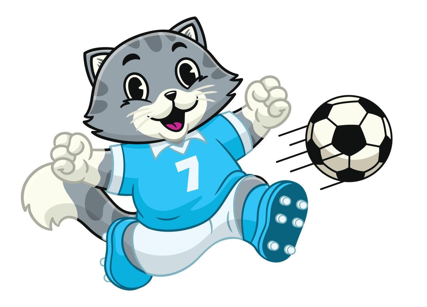 Chubby Grey Cat Soccer Player Mascot Character vector