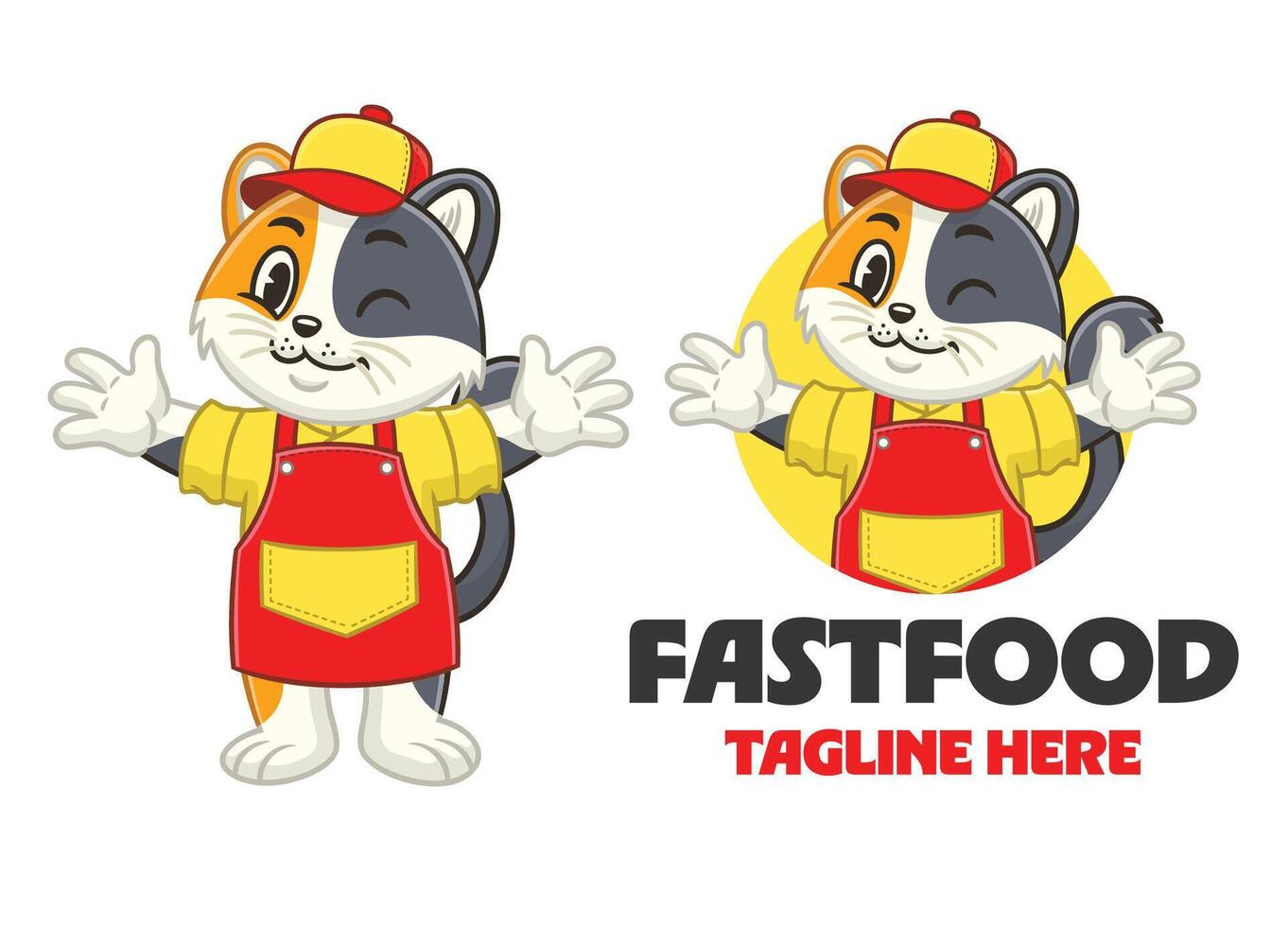 Happy Calico Cat fastfood Mascot vector