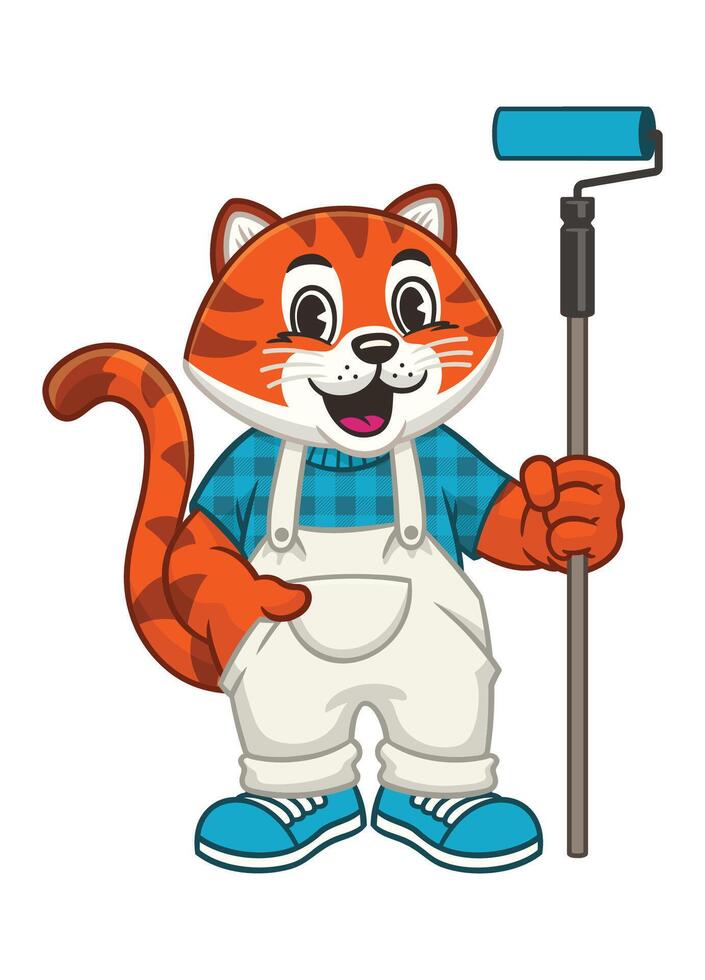 Happy Tiger Painter Mascot Character vector