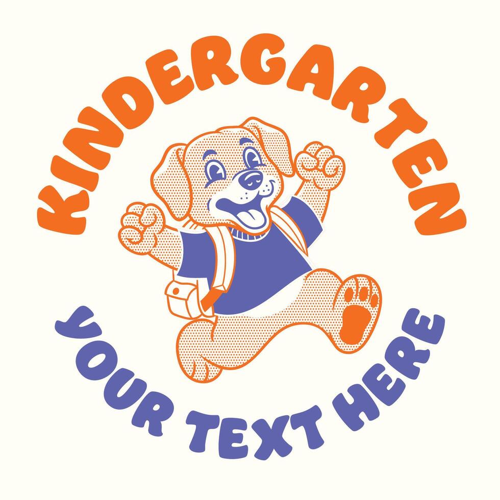 Vintage Cheerful puppy mascot of kindergarten vector