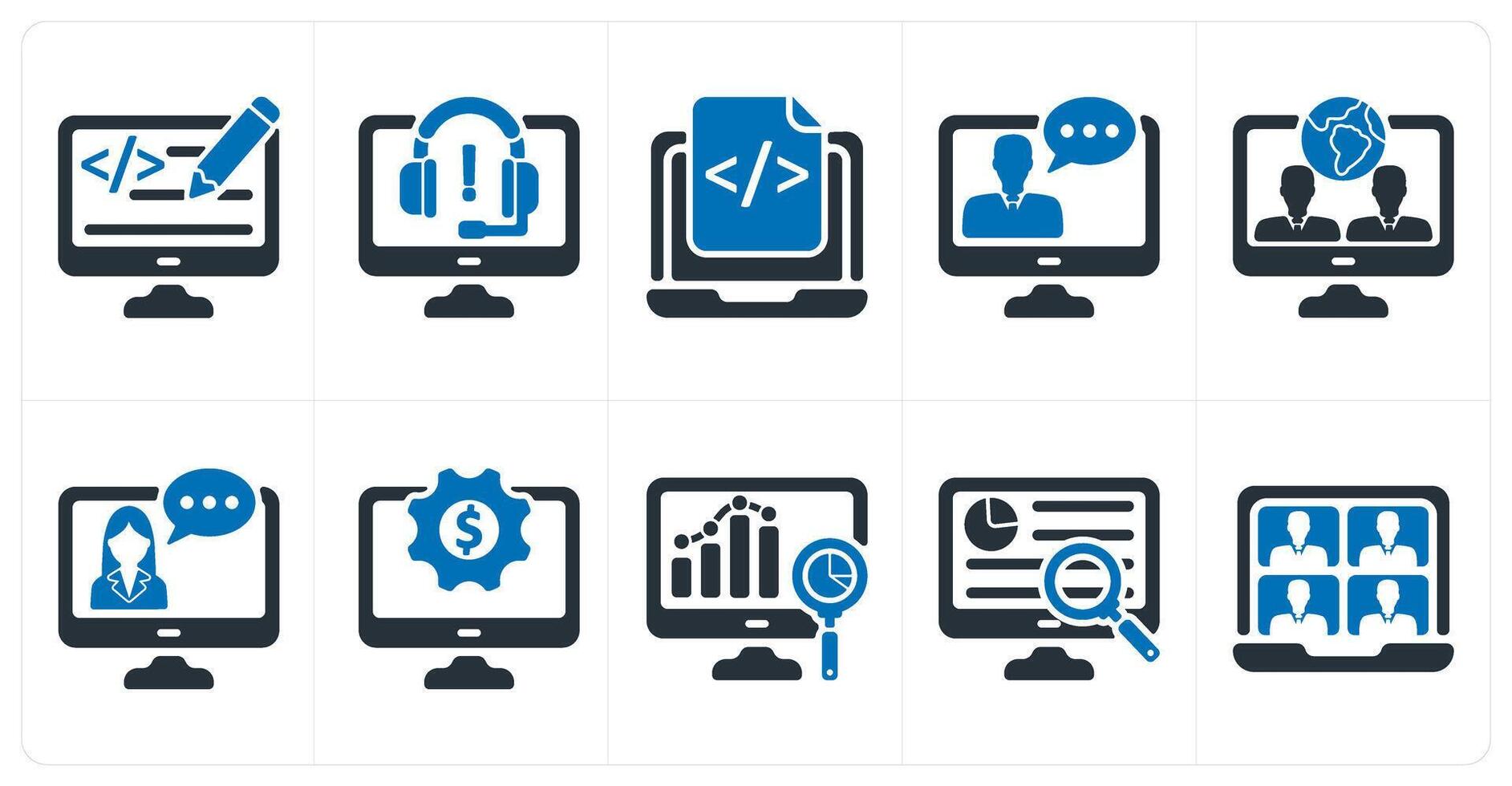 A set of 10 business icons as web designing, online support, web development vector