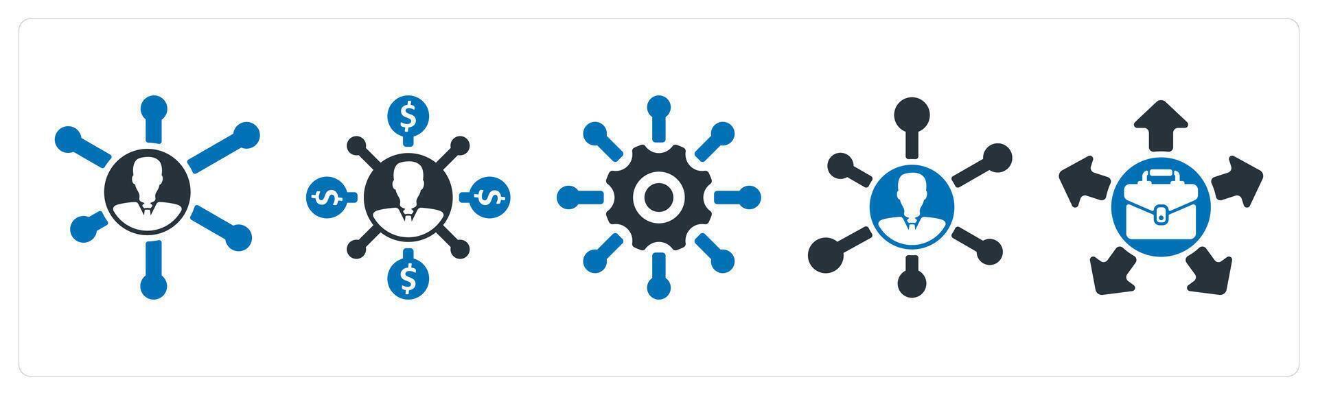A set of 5 business icons as business connectivity, affiliate marketing, support network vector