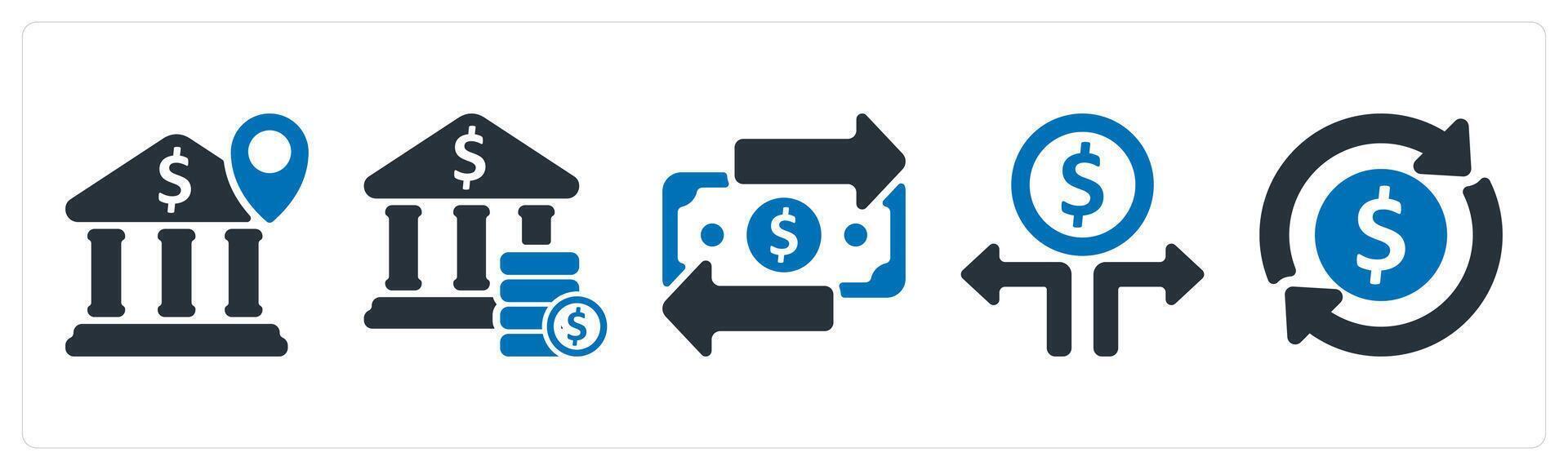 A set of 5 business icons as bank location, bank savings, transaction vector