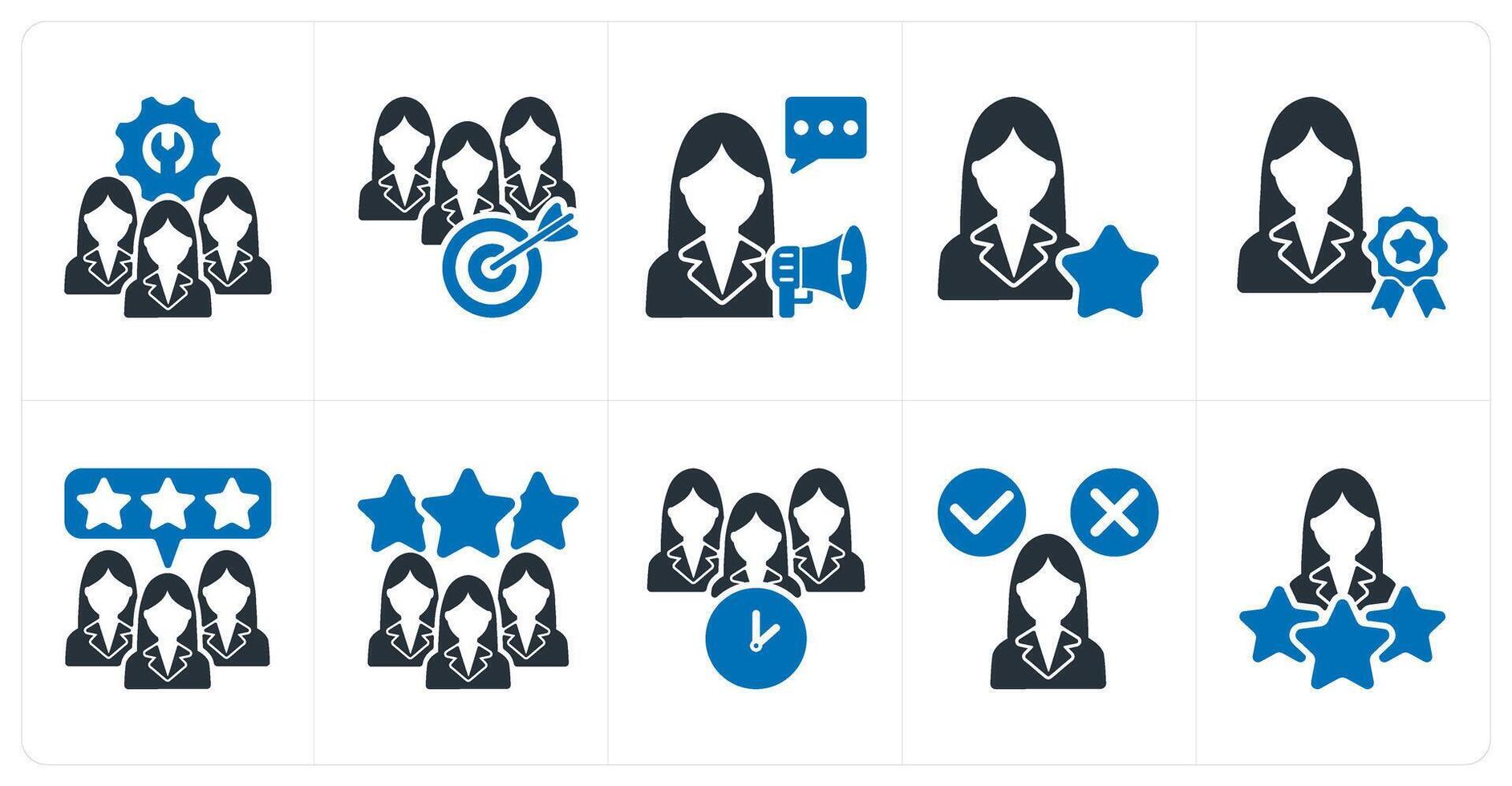A set of 10 business icons as technical team, teamwork goal, announcement speech vector