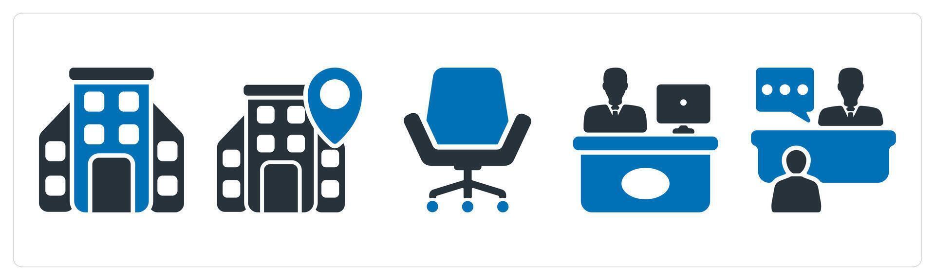 A set of 5 business icons as office, office location, office chair vector