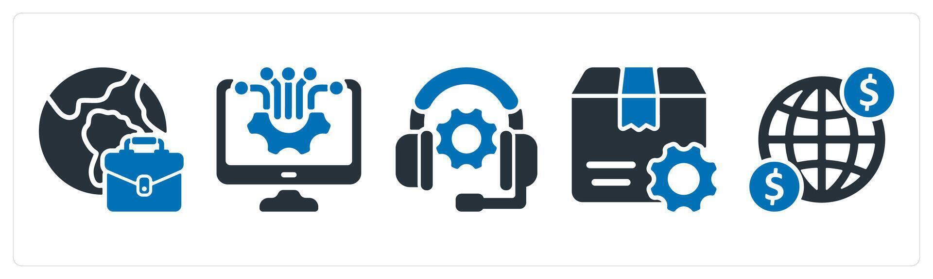 A set of 5 business icons as international business, computer technology, technical support vector