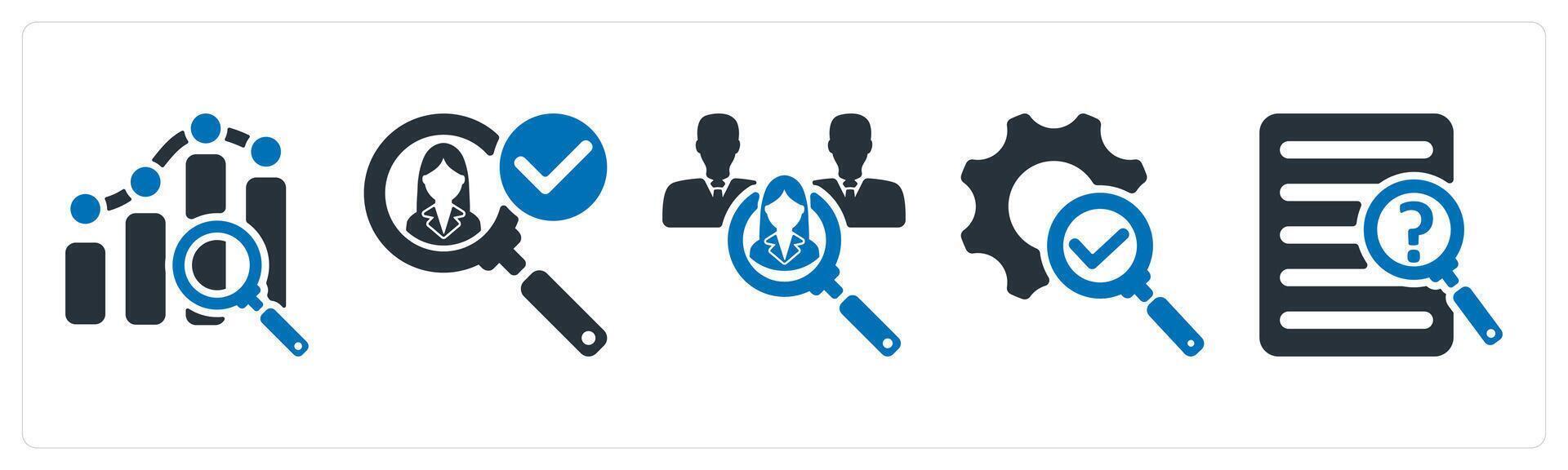 A set of 5 business icons as marketing research, candidate, recruitment, correction vector