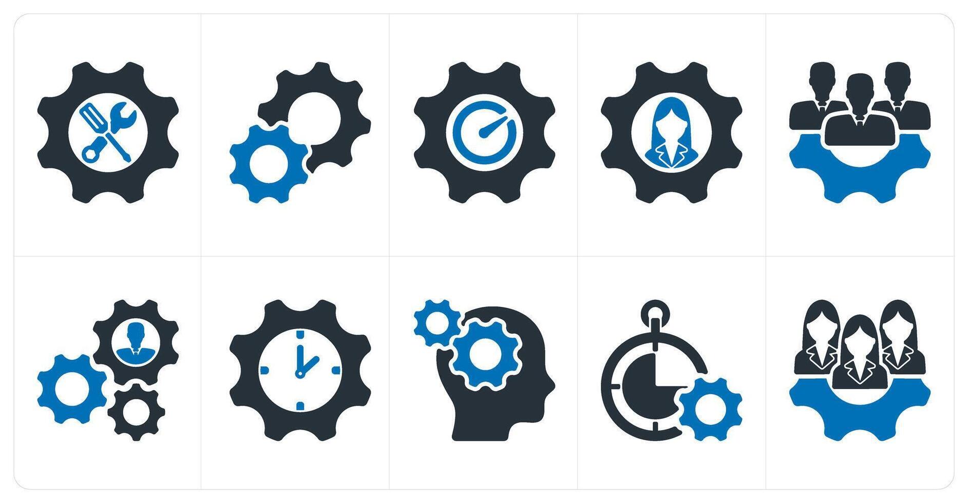A set of 10 business icons as support, settings, performance, employee management vector
