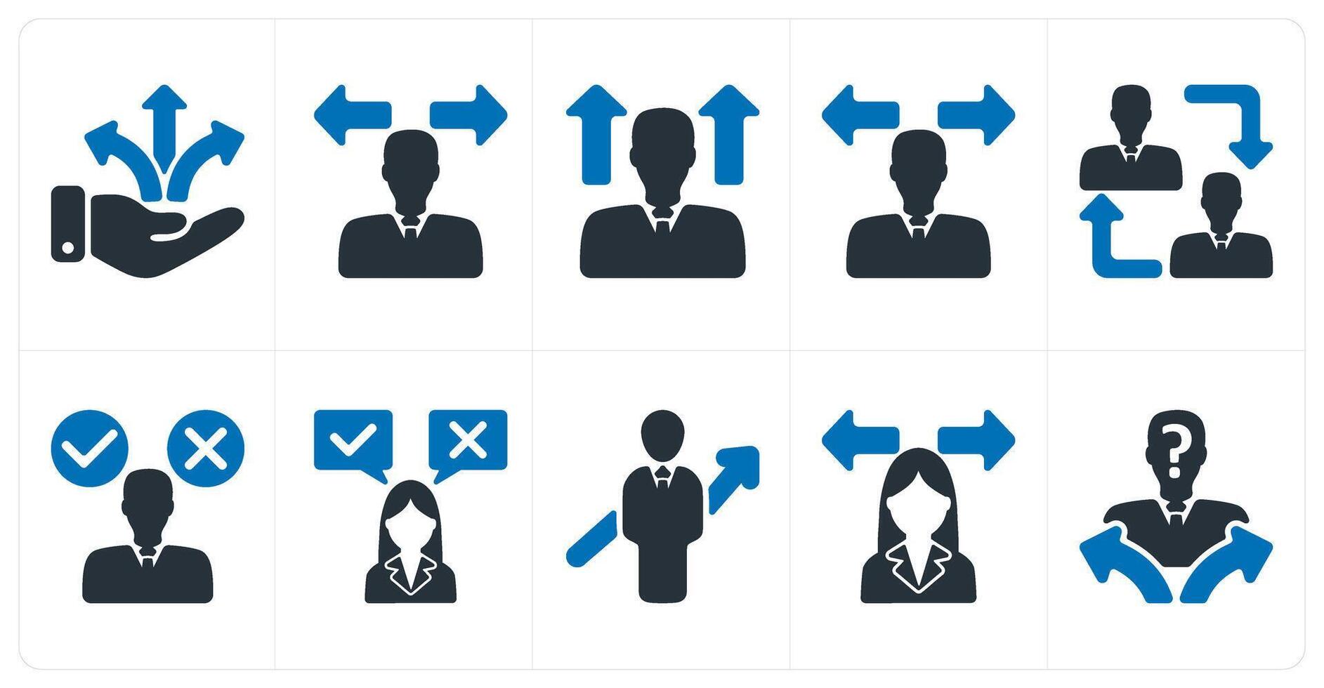 A set of 10 business icons as business direction, confusion, career vision, employee change vector