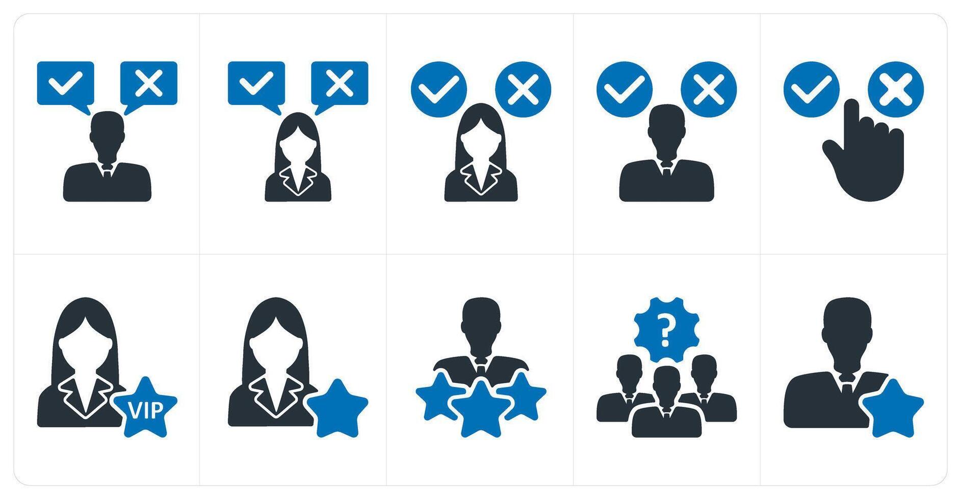 A set of 10 business icons as decision, decision making confusion, vip user vector