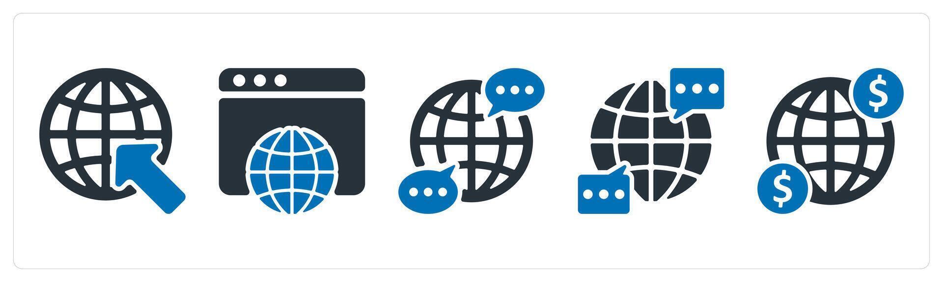 A set of 5 business icons as internet browser, web browser, global communication vector