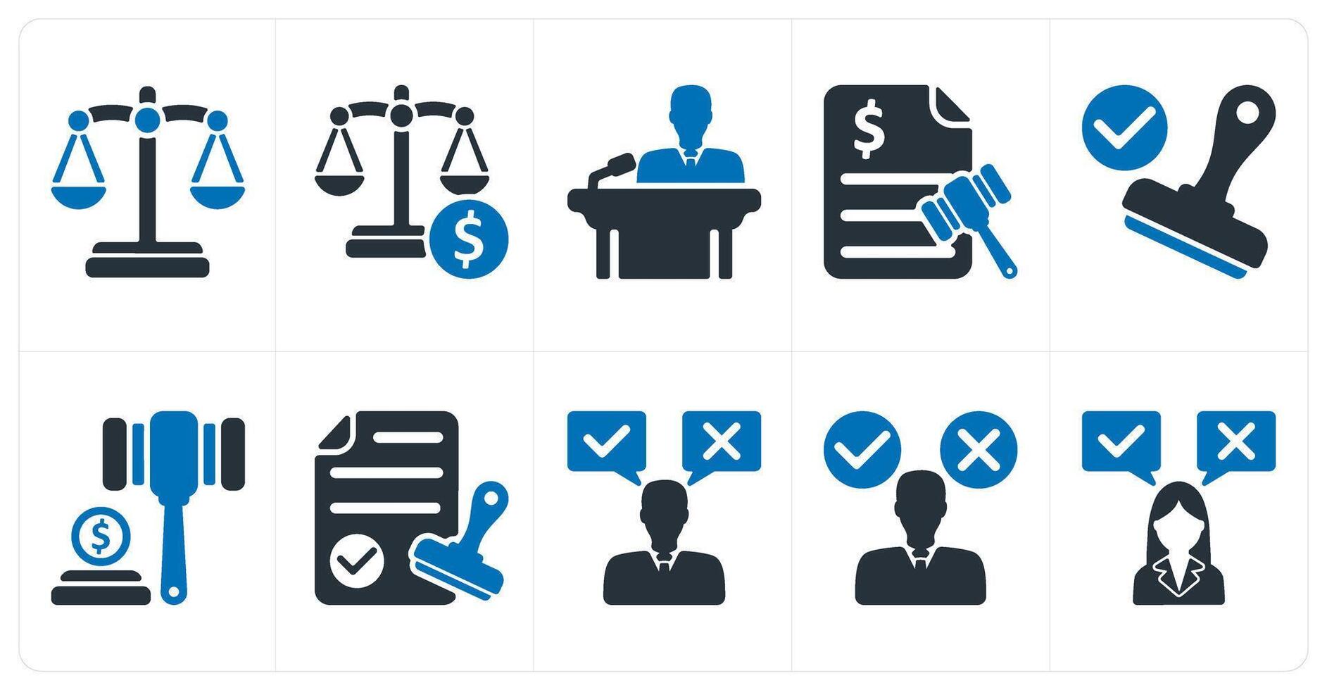 A set of 10 business icons as balance, judgement, conference vector