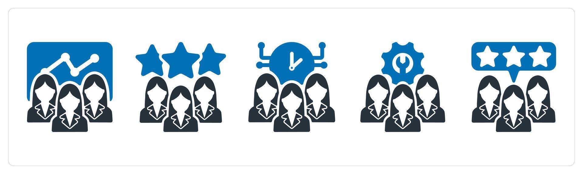A set of 5 business icons as efficient team, expert team, time management vector