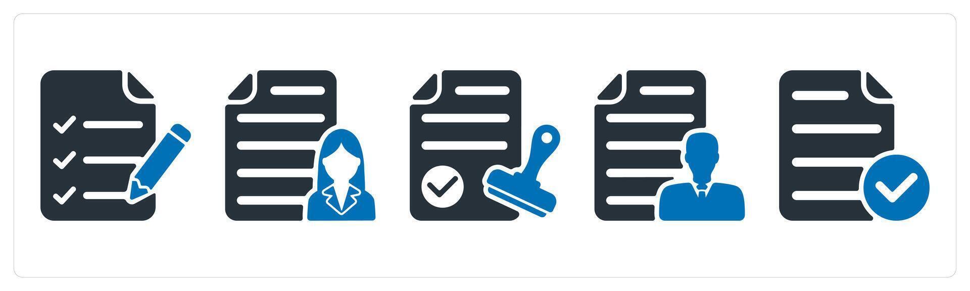 A set of 5 business icons as checklist, employee details, approval vector