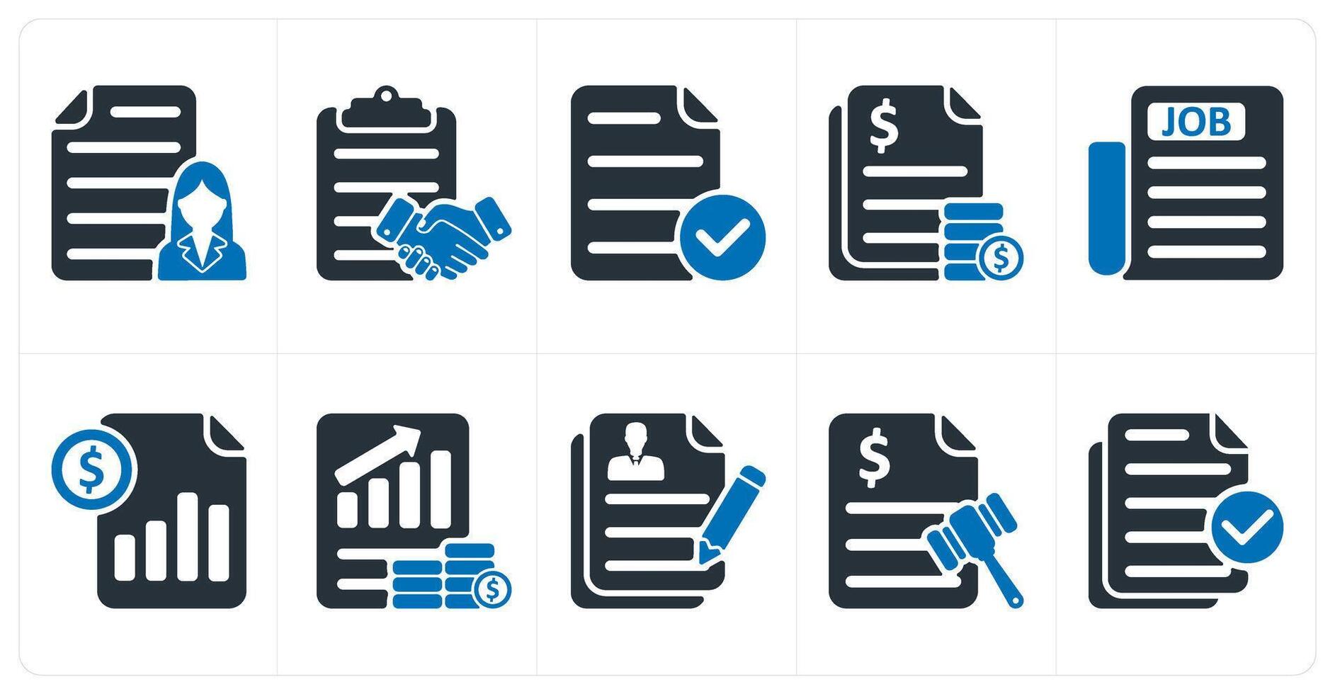 A set of 10 business icons as employee details, agreement, verified file vector