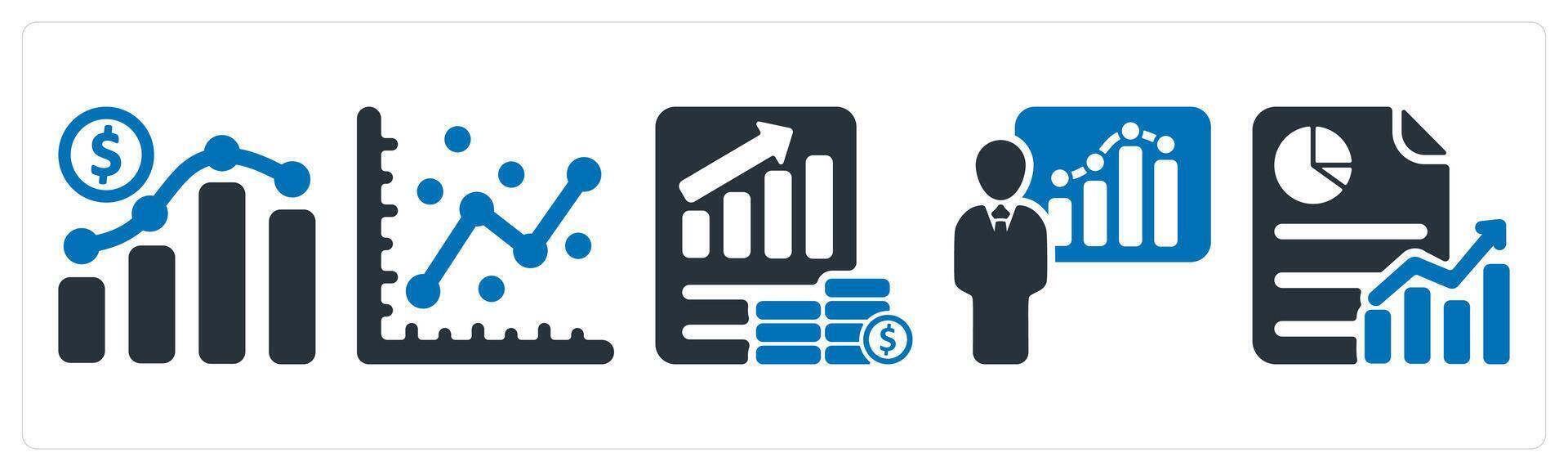 A set of 5 business icons as business growth, graph, profit report vector