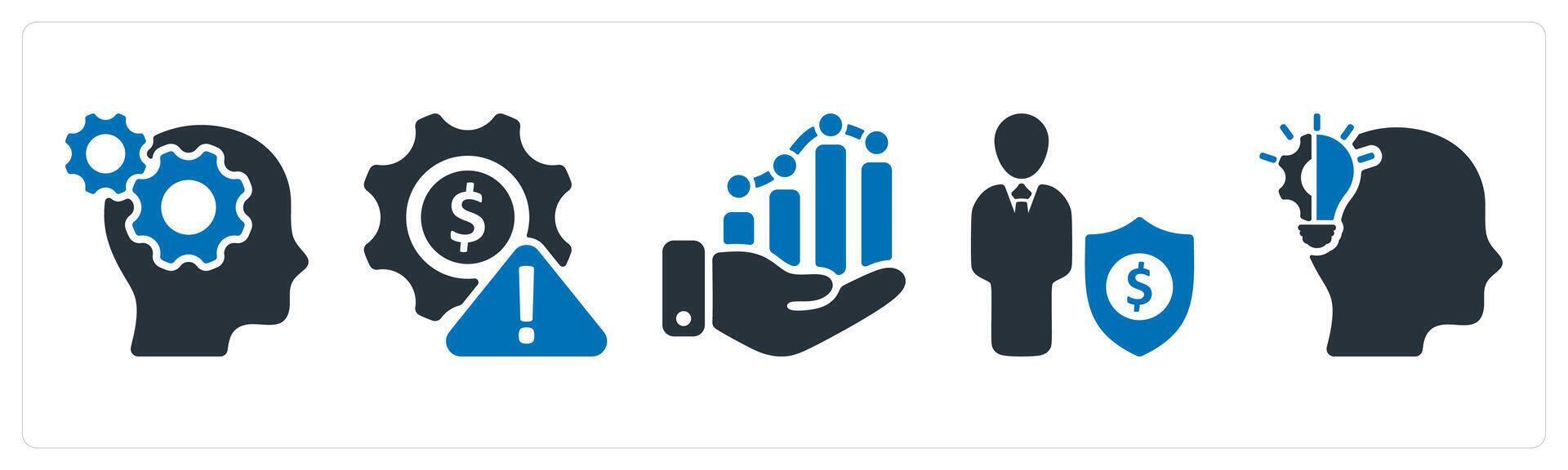 A set of 5 business icons as business thinking, business risk, business growth vector