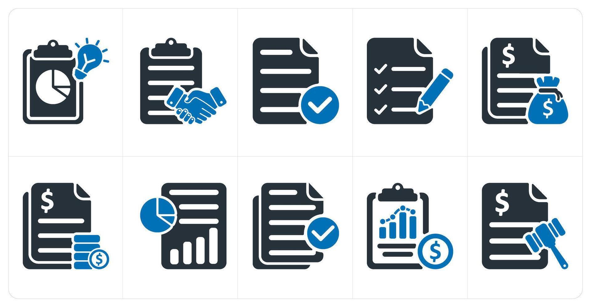 A set of 10 business icons as creative report, agreement, verified file vector