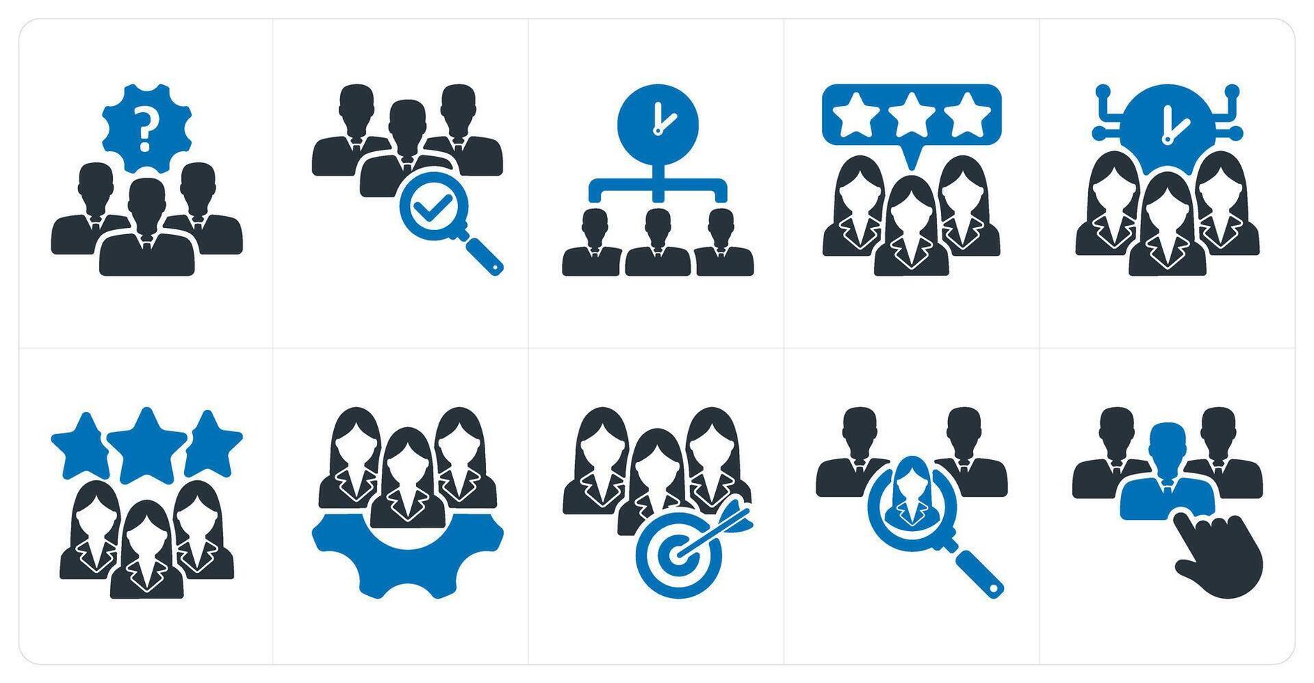 A set of 10 business icons as problem solving team, recruitment, time sharing vector