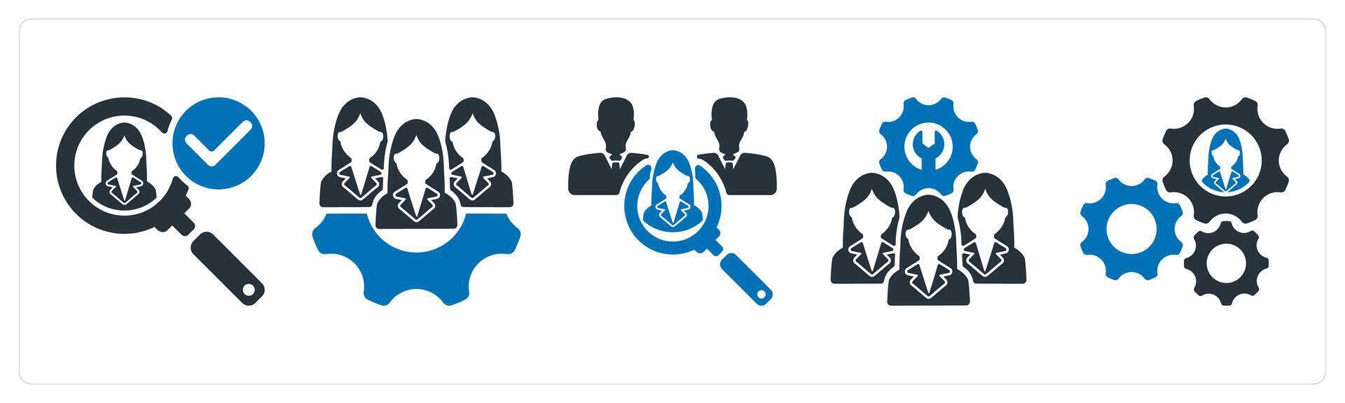 A set of 5 business icons as find candidate, expert team, recruitment vector