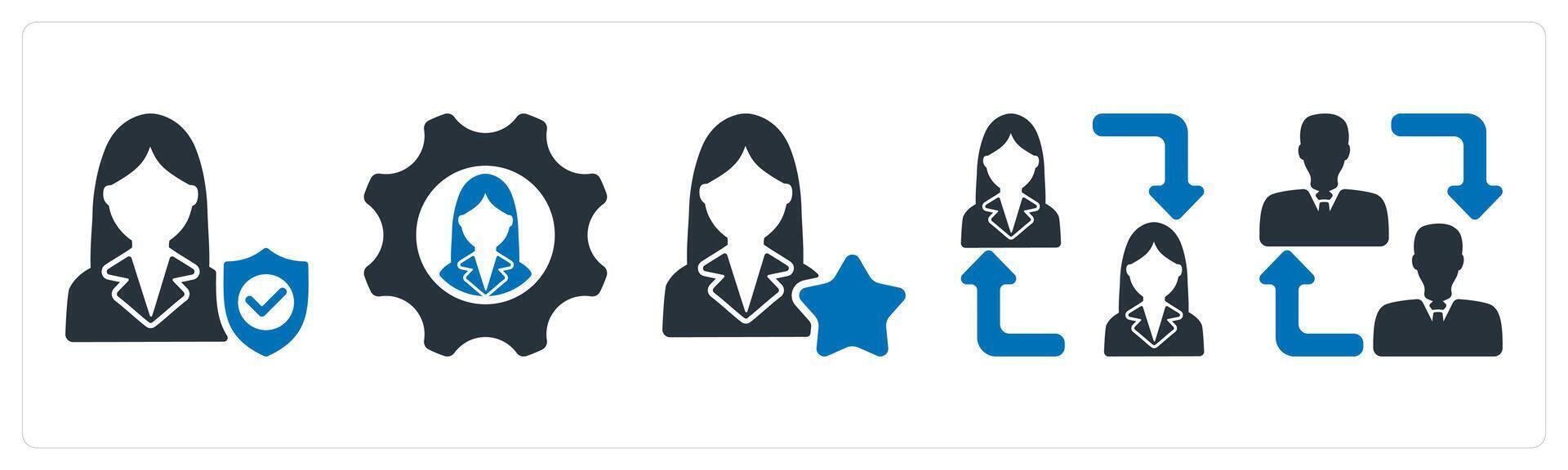A set of 5 business icons as employee security, employee management, star employee vector