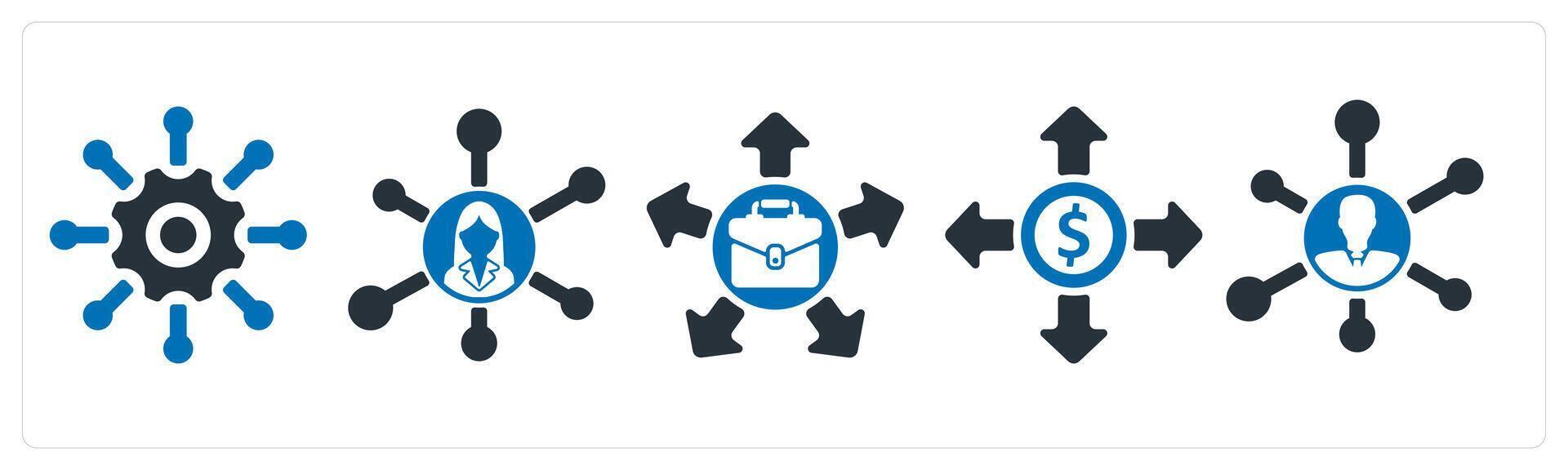 A set of 5 business icons as support network, business network, job oppurtunity vector