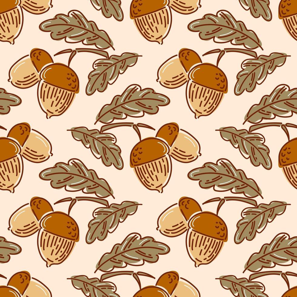 This vintage pattern showcases intricately designed acorns nestled among delicate foliage. With its earthy tones and timeless appeal, perfect for nature inspired projects, textiles, and autumn themes. vector
