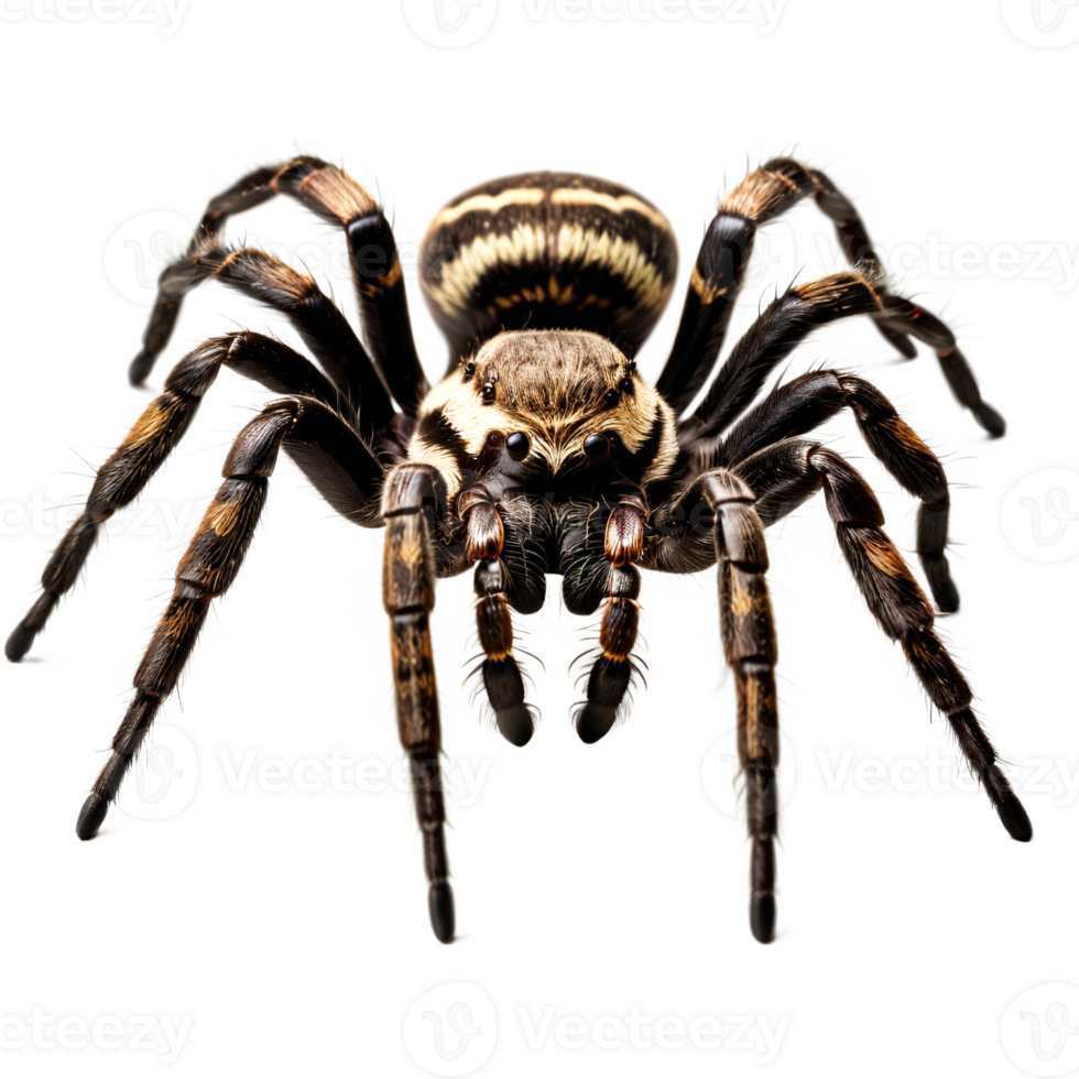 A tarantula spider with brown and black stripes png