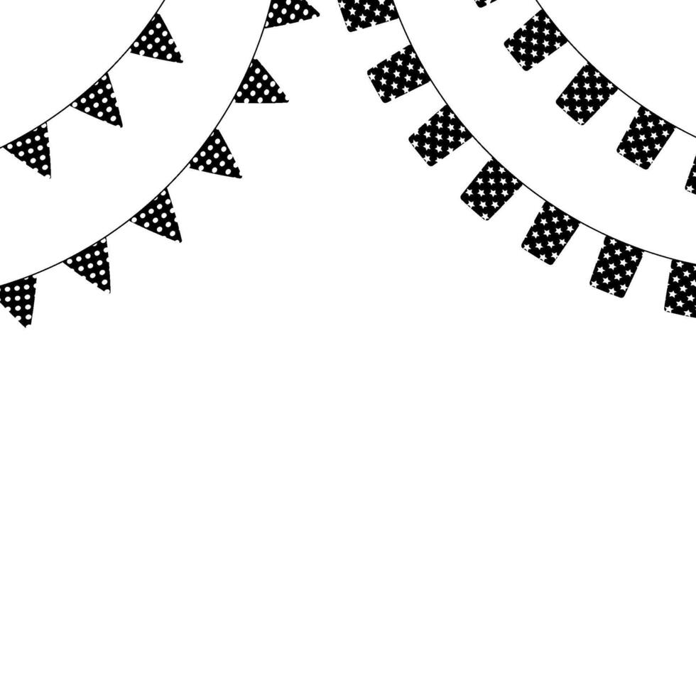 Black silhouette pennants for banner decoration, minimalist monochrome style pattern, shape outline trim, border motif abstract, element layout graphic, illustration vector